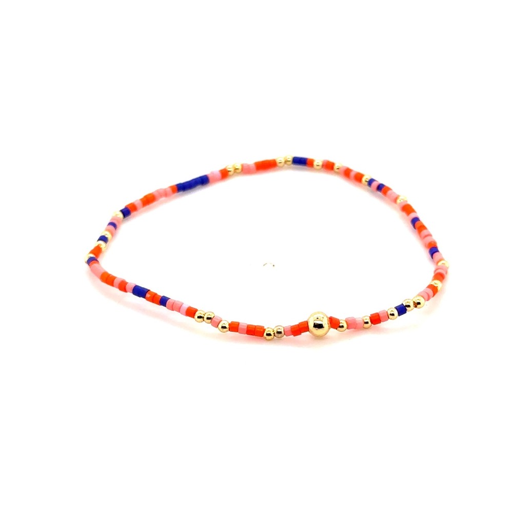 Enewton Beaded Stretch Bracelet Orange Pink Blue Gold Tone Seed Bead Stackable